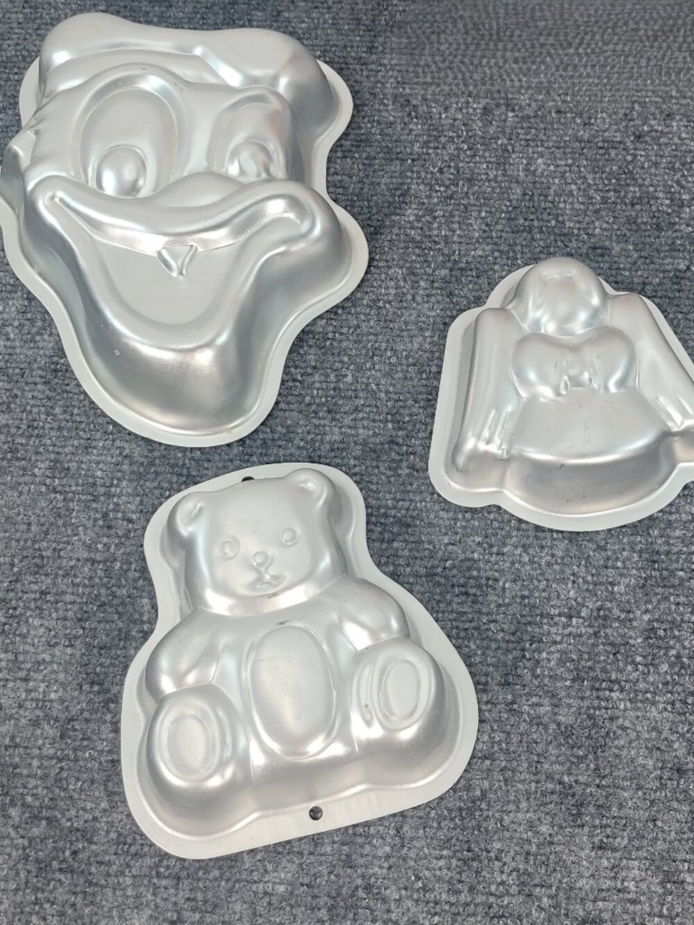 Set of 3 Vintage Aluminum Baking Mold Cake Forms: Angel, Bear, Donald Duck